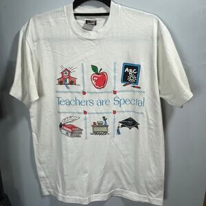 VTG 90's Single Stitch Teachers Are Special White Cottage School Shirt Women's L